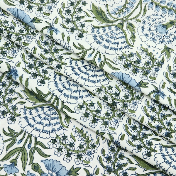 Indischer Baumwollstoff: Hand Block Print Floral, 1 Yard