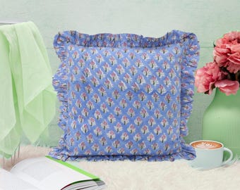 Capa de almofada floral estampada à mão: almofada 100% algodão