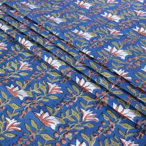 Blue and White Pure Cotton Block Print Fabric by the Yard, fabric by the meter, Indian Wood Block, Handstamped