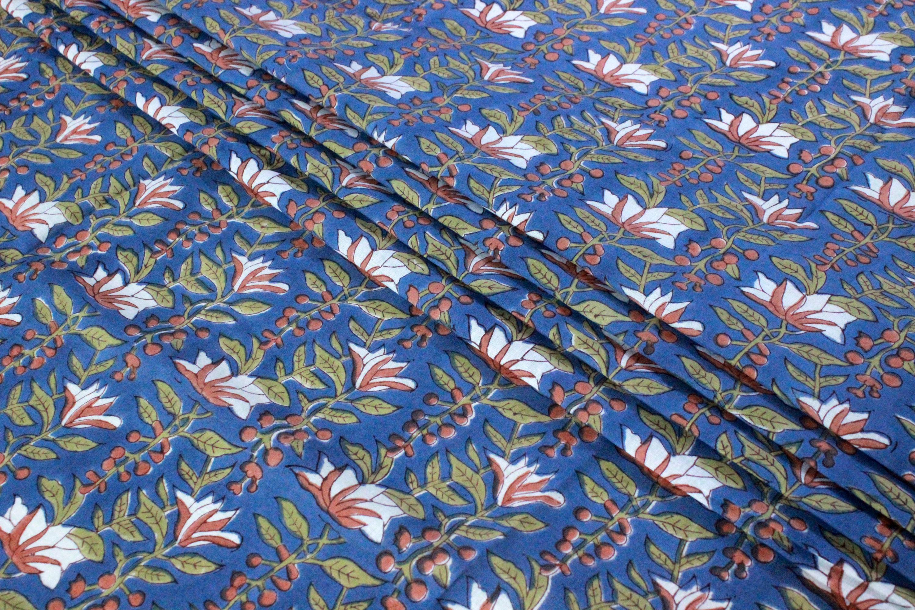 Blue and White Pure Cotton Block Print Fabric by the Yard, fabric by the meter, Indian Wood Block, Handstamped