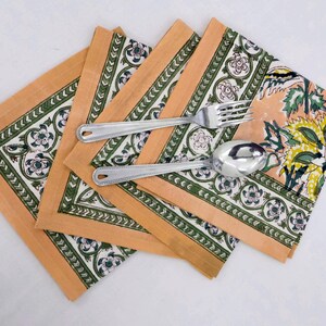 Pure Cotton Orange and Yellow Hand Block Print Napkin, Cocktail napkin, Dinner napkin, Buffet Napkin, Horde oeuvres