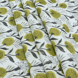 Green and White Pure Soft Cotton Fabric, Fabric by the Yard, Antique Textile, Indian Hand Block print Fabric, Handstamped