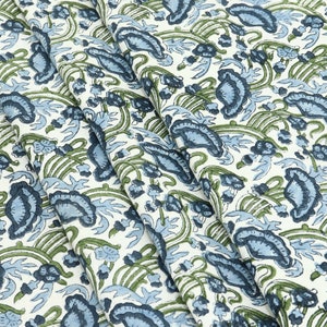 Blue, Green and white colour Indian Soft Cotton Fabric, 100% pure cotton cloth, Indian Wood Block Print, Floral Print fabric