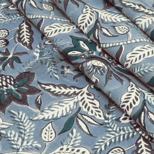 Mughal Floral Print Cotton Fabric: Hand Block-Printed Indian Fabric