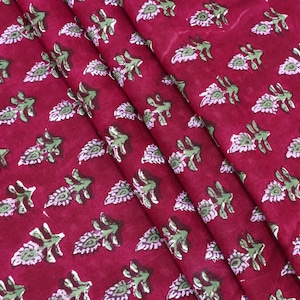 Hand Made Pure Cotton Red and Pink Hand Block Printed Indian Fabric, fabric by the yard, Sewing Fabric, Stitching Fabric, Antique Textile