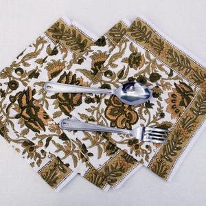 Hand Block Print Cotton Napkin: Floral Dinner, Cocktail, or Buffet