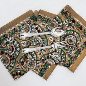 Pure Cotton Yellow and Green Hand Block Print Napkin, Cocktail napkin, Dinner napkin, Buffet Napkin, Horde oeuvres