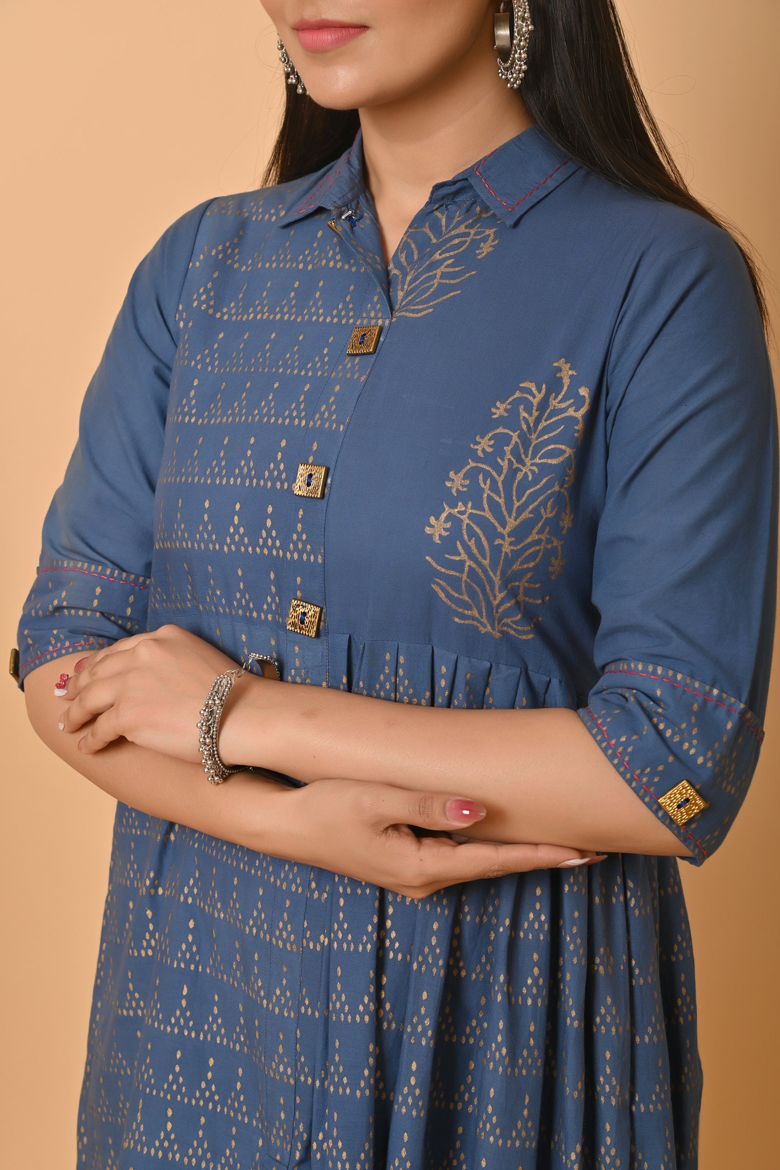 Pure Cotton Blue Colour Hand Block Kurta Set With Dupatta - Etsy