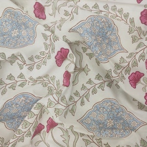 Mughal Print Cotton Fabric: Hand-Stamped Floral Dress Fabric