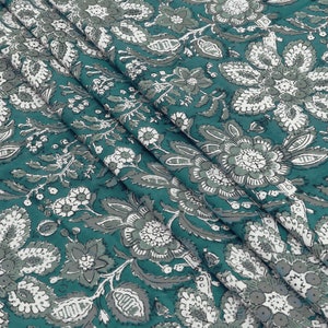 Green and White colour Pure Cotton Block Print Fabric by the Yard, fabric by the meter, Indian Wood Block, Handstamped