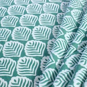 Green and White Colour Pure Cotton Hand Block Print Indian Floral Fabric by the Yard, Fabric by the meter