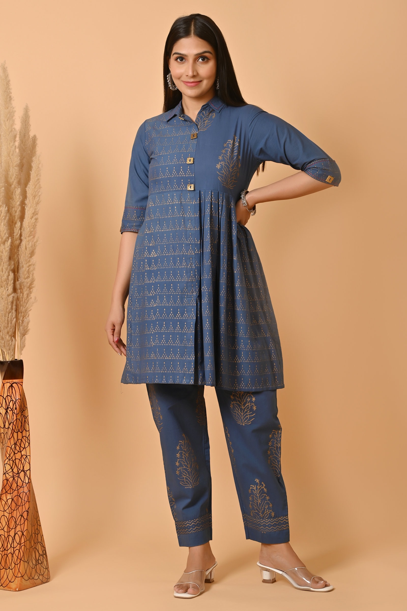 Blue Hydrangea Cotton Block Printed Kurta