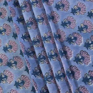 Hand Block Print Cotton Fabric: Purple & Pink Floral Indian Fabric