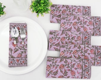 Pink Cotton Napkin: Hand Block Print Floral Cloth