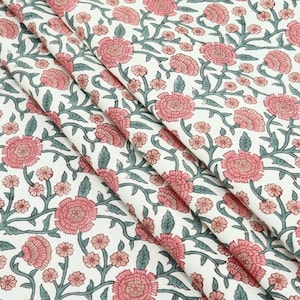 Soft Cotton white and pink blockprint fabric, 100% pure cotton fabric, indian cotton fabric, fabric swatches, handstamped