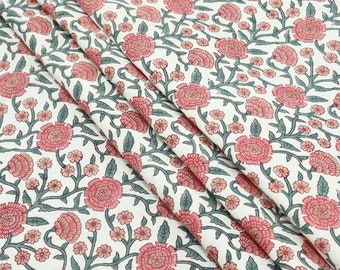 Soft Cotton white and pink blockprint fabric, 100% pure cotton fabric, indian cotton fabric, fabric swatches, handstamped