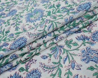 Tela estampada floral azul y blanca, tela 100% lino cortada a medida, tela estampada de algodón puro por metro