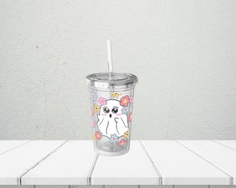 Cute Ghost Suave Acrylic Cup 6oz Cold Cup | Clear Acrylic Tumbler | Aesthetic Tumbler | tumbler with lid and straw lHalloween Boho Fall