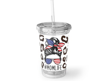 MomLife Suave Acrylic Cup 16oz,Clear Acrylic Tumbler,Aesthetic Tumbler,Tumbler with lid and straw,Reusable tumbler,Trendy Tumblr, Libbey