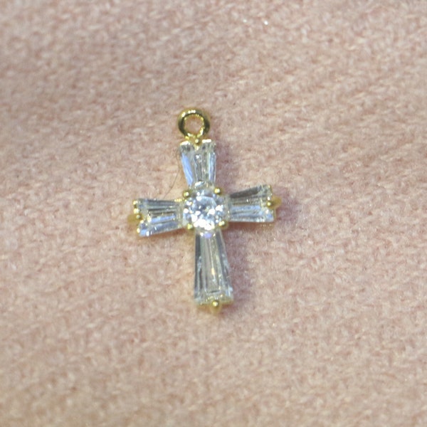 18k Copper Clad Real Gold-Transparent White Zircon Cross Pendant-Geometric Figure Single Hole Earring Pendant-Jewelry Accessories Wholesale