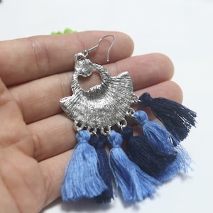 Persian ethnic style tassel earrings Middle Eastern folk women&#39;s jewelry,fan-shaped metal silver long earrings, folk elegant tassel earrings
