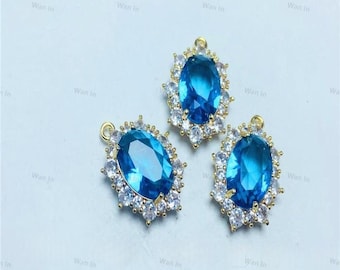 Gold überzogener See Blauer Zirkon-Charme-Anhänger: DIY Schmuckzubehör