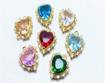 Pfirsich Herz Zirkon Anhänger: Vergoldete Kupferanhänger (14 x 17 mm)