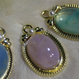 23x15mm oval natural stone necklace pendant - gold edged agate pendant - single hoop pendant - jewelry pendant supply - creating gifts