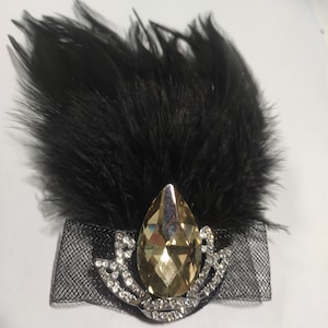 Black Feather Brooch Inlaid with Simulated Gemstones