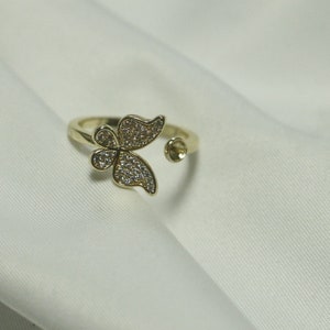 14k gold-plated open ring, CZ butterfly ring, semi-finished ring, beads set at both ends, welded pearl tail pin ring,earring making,DIY ring