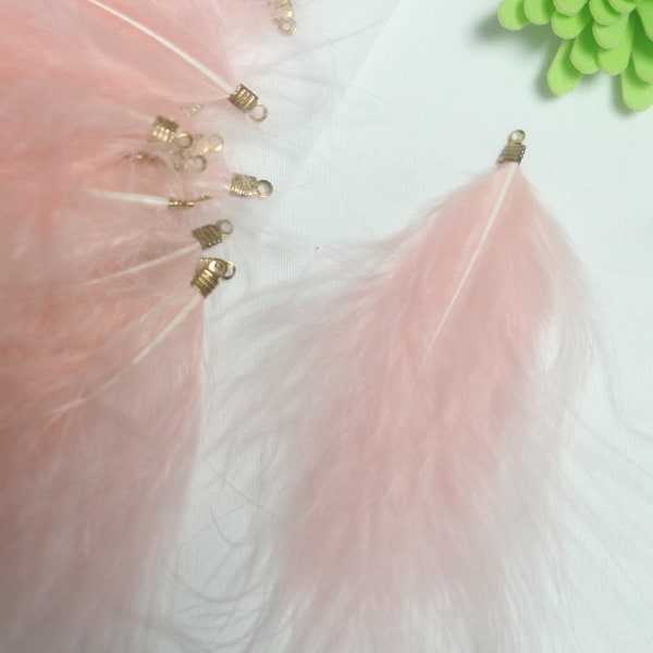 Pink Feather Pendant  with holes, real feather down hair, 20PCS earrings pendant feather material supply