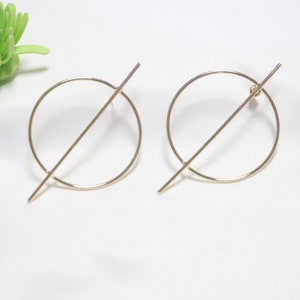 2PCS+gold -plated earrings, round symbol gold earrings, simple line earrings