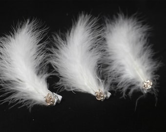 White Feather Embellished Crystal Stone Barrette