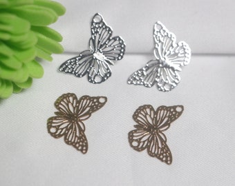 Gold and silver hollow butterfly earrings charm, necklace charm pendant, DIY jewelry accessories insect style 10 pieces