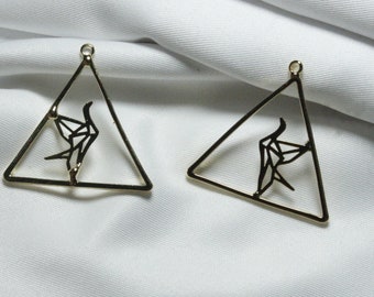 4pcs+Copper Gold Plated 14k Tassel Earring Pendant - Triangular Frame Flying Bird Jewelry Pendant - DIY Earring Making - Jewelry Accessories