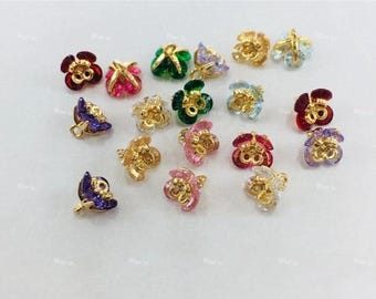 Vergoldete Rose Charm Anhänger: Mikro-Intarsien Zirkon Schmuckzubehör (7 mm, 4 Stück)