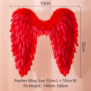 Änglavingar med fjäder, 4 färger röd svart rosa skimrande, flera storlekar, kostymvingar, Halloween cosplay fotorekvisita för barn vuxna