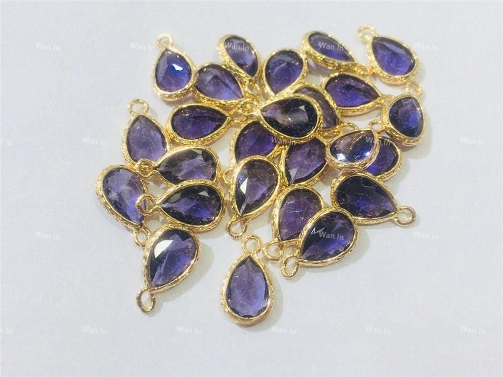 Dark Purple Zircon Glass Teardrop (4 pcs) - Sparkly - Jewelry Finding - Jewelry Tools - Clay Tools - Rare Earth Tools - Brass Charm - 7*10mm