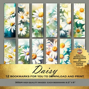 Marguerite : marque-pages numériques imprimables - il suffit de télécharger et d'imprimer - 12 superbes motifs floraux d'un fournisseur d'artisanat de découpage 5 étoiles.