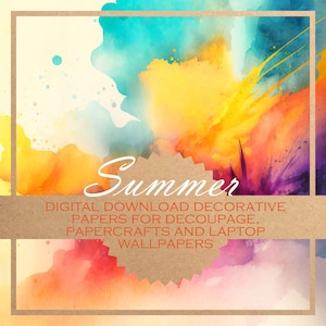 Summer: decoupage papers/ abstract printable watercolour/ 10x DIGITAL PAPERS suitable for all kinds of paper crafts and digital backgrounds