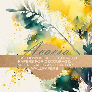 Acacia: decoupage papers/ golden wattle/ 10x beautiful DIGITAL PAPERS suitable for all kinds of paper crafts and digital backgrounds