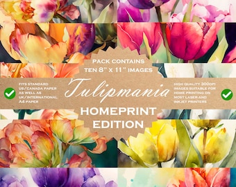 Tulips printable decoupage / DIGITAL PAPERS / papercrafts, card-making, journals and more / 8x11 format printable papers / download now