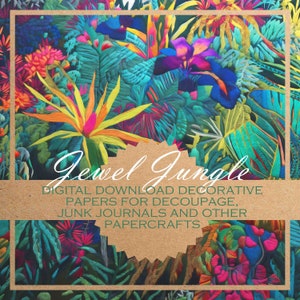 Jewel Jungle: carta per decoupage/CARTE DIGITALI da scaricare, creazione di biglietti, diari e altro / 20 bellissime immagini stampabili per papercraft