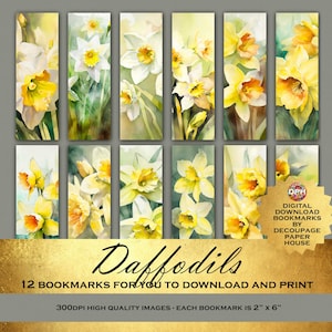 Jonquilles : signets numériques imprimables - il suffit de télécharger et d'imprimer - 12x magnifiques motifs floraux d'un fournisseur d'artisanat de découpage 5 étoiles