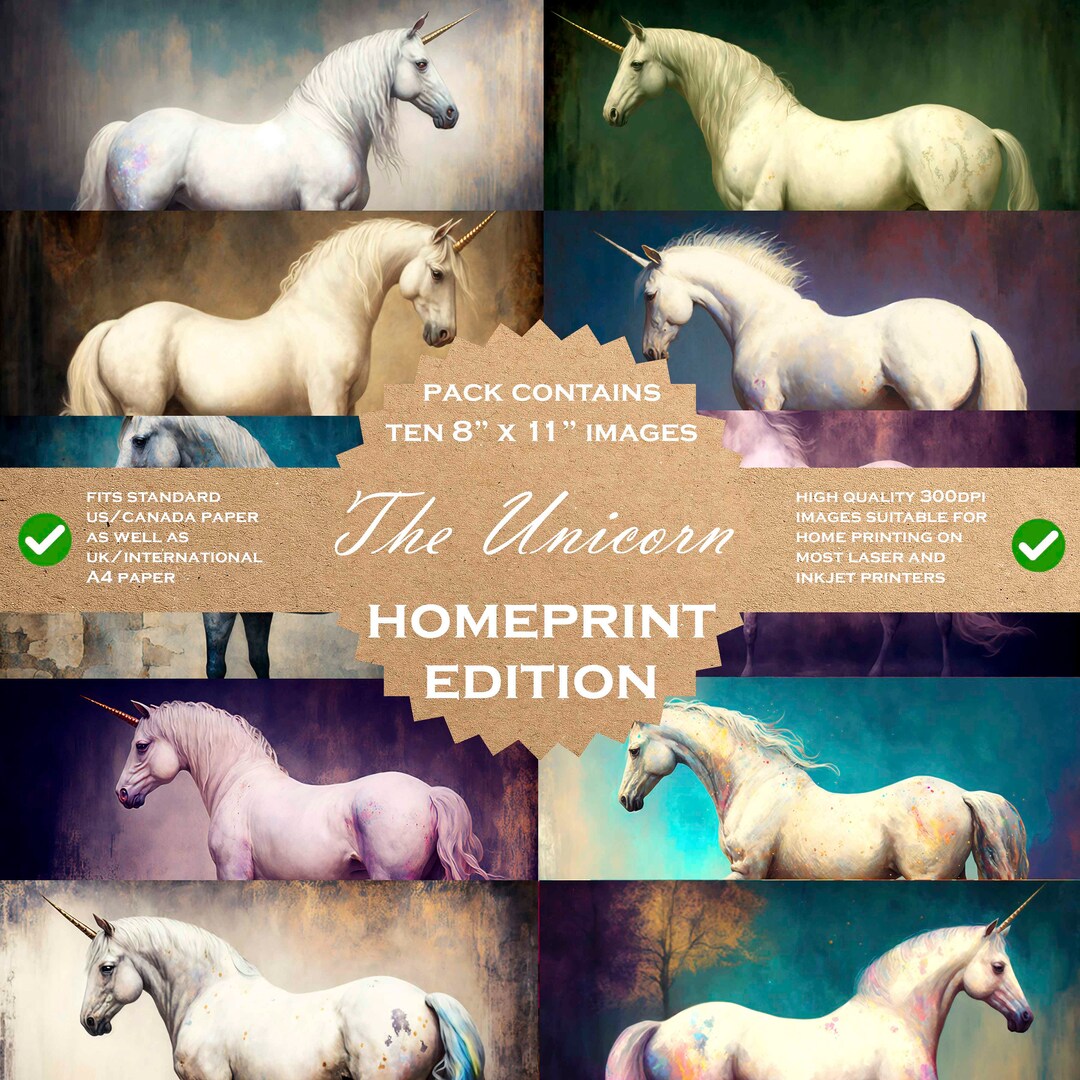 The Unicorn Printable Decoupage, Home Print DIGITAL PAPERS /papercraft, Card-making, Journals ...