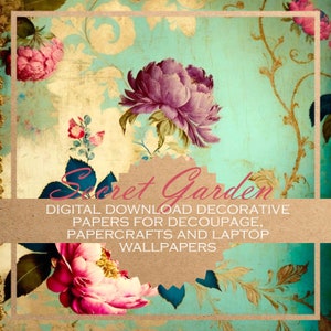 Jardín Secreto: papel decoupage 10x shabby chic floral/ PAPELES DIGITALES para todo tipo de manualidades en papel y fondos digitales/imprimibles