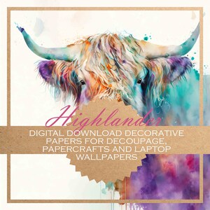 Highlander: Decoupage Hochland Rinder DIGITALE PAPIERE für alle Arten von Papierbastelarbeiten und digitale Hintergründe x15/printable/Journal