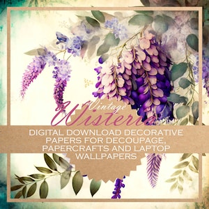 Vintage Wisteria: decoupage shabby chic floral printable DIGITAL PAPERS for papercraft  & laptop digital backgrounds/decorative papers (x12)