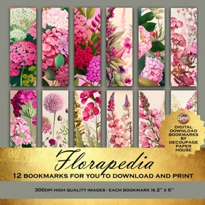 Florapedia : marque-pages numériques imprimables - il suffit de télécharger et d'imprimer - 12 magnifiques motifs floraux d'un fournisseur d'artisanat de découpage 5 étoiles
