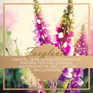 Foxgloves: decoupage papers/ 10x beautiful decorative papers / DIGITAL PAPERS suitable for all kinds of papercrafts and digital backgrounds